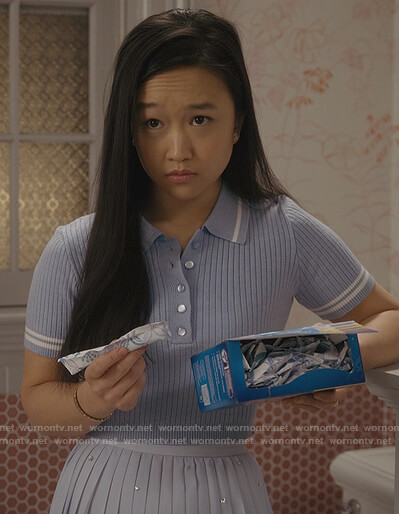 Lily’s blue ribbed polo top on And Just Like That