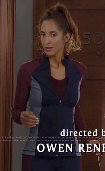 Lily’s colorblock workout outfit on The Young and the Restless