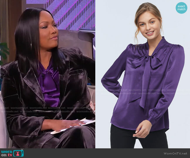 Lily Silk Concise Silk Bow Tie Blouse worn by Garcelle Beauvais on The Real