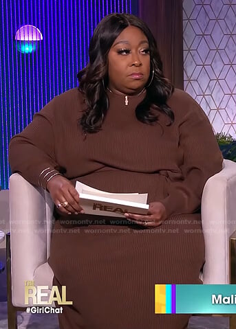 Loni’s brown ribbed tie waist dress on The Real