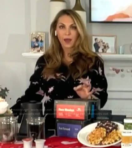 Lori’s black printed v-neck sweater on Today