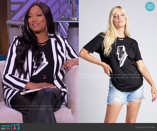 Lulu Simon Studio Graffiti Bolt Tee worn by Garcelle Beauvais on The Real