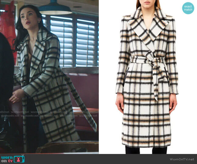 Mackage Sienna Plaid Tie Waist Wool Blend Coat worn by Bess (Maddison Jaizani) on Nancy Drew