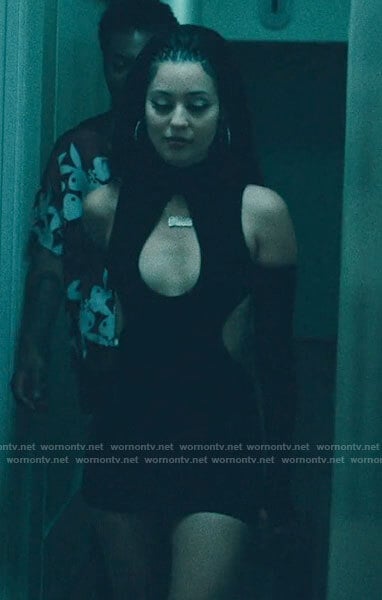 Maddy’s black cutout mini dress on Euphoria