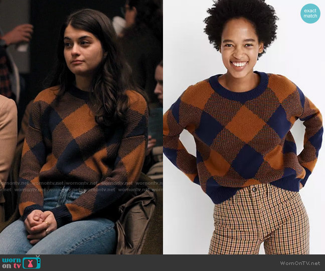 Madewell Mullen Sweater in Plaid worn by Samantha Fink (Sofia Black-D'Elia) on Single Drunk Female