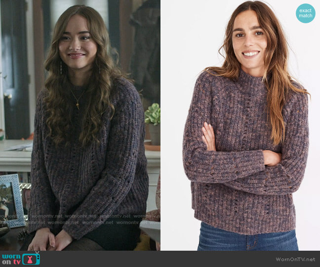 Madewell Pointelle Mockneck Pullover Sweater worn by Audrey (Johnny Sequoyah) on Dexter New Blood