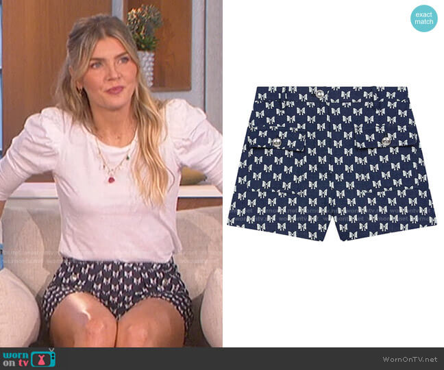 Maje Ionala Bow-Print Jacquard Shorts worn by Amanda Kloots on The Talk