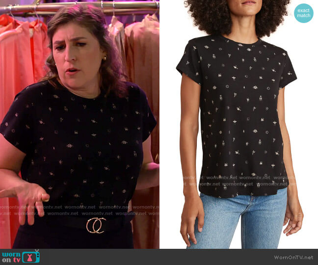 Marine Layer Slub Jersey Swing T-Shirt in Black Mystic Print worn by Kat Silver (Mayim Bialik) on Call Me Kat