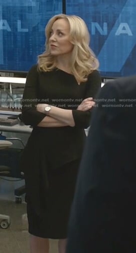 Marissa’s black draped side sheath dress on Bull