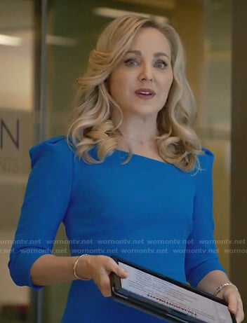 Marissa’s blue puff sleeve asymmetric dress on Bull
