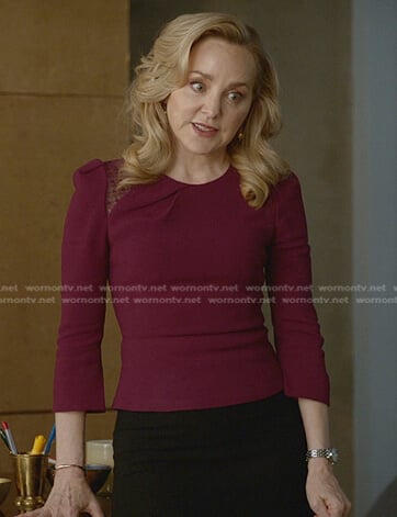 Marissa’s purple lace inset top and black skirt on Bull