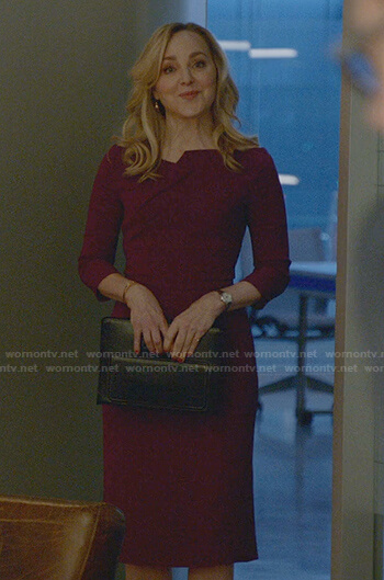Marissa’s purple folded neck dress on Bull