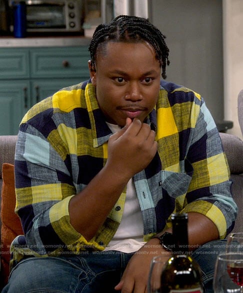 Marty’s blue and yellow checked shirt on The Neighborhood