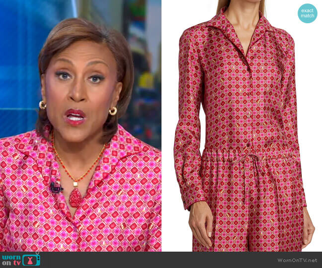 Max Mara Monogram & Tiger Print Blouse worn by Robin Roberts on Good Morning America