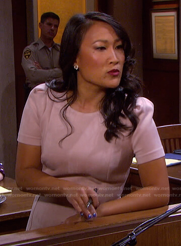 Melinda’s pink suede short sleeve dress on Days of our Lives