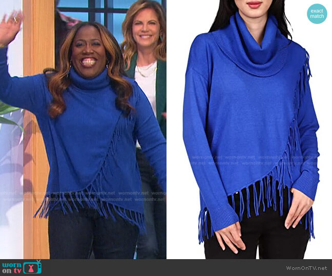 Michael Kors Fringe Cowl Neck Sweater worn by Sheryl Underwood on The Talk