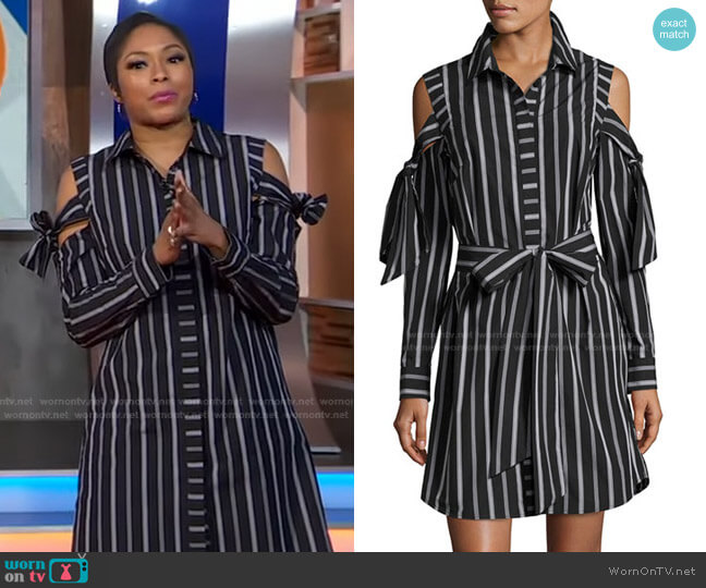Milly Riley Cold-Shoulder Striped Cotton Shirtdress worn by Alicia Quarles on Good Morning America