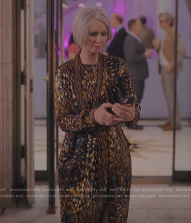 Miranda’s printed satin dress on And Just Like That