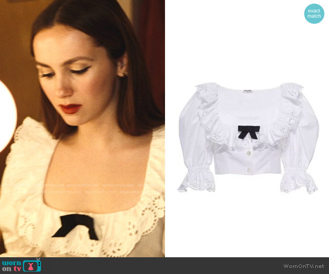 Miu Miu Cropped Puff-sleeve Poplin Top worn by Lexi Howard (Maude Apatow) on Euphoria