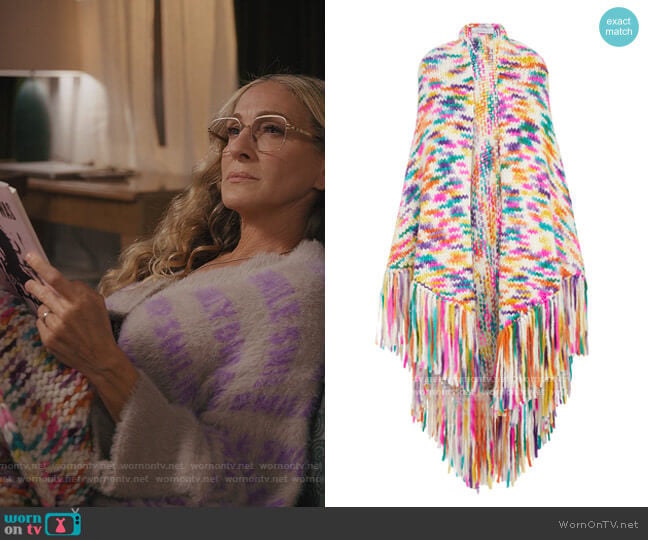 Gabriela Hearst Lauren Multi-Color Cashmere Wrap worn by Carrie Bradshaw (Sarah Jessica Parker) on And Just Like That