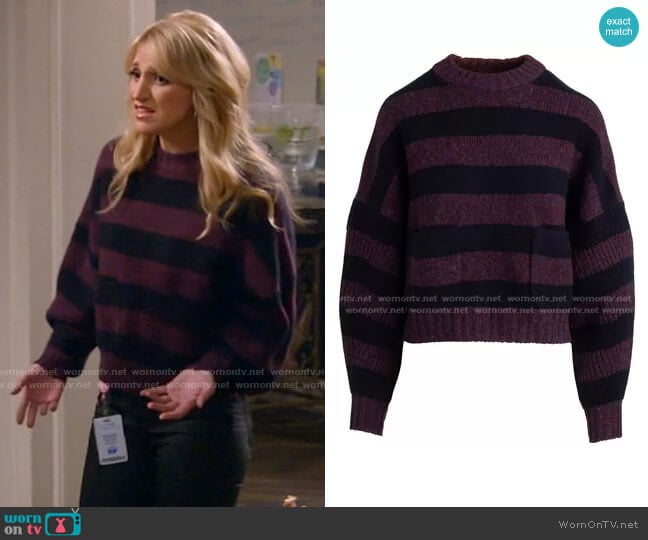 Naadam Striped Cropped Crewneck Cashmere Sweater worn by Gina Dabrowski (Annaleigh Ashford) on B Positive