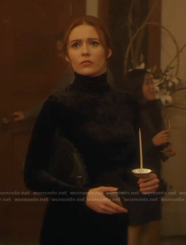 Nancy’s black cutout velvet dress on Nancy Drew