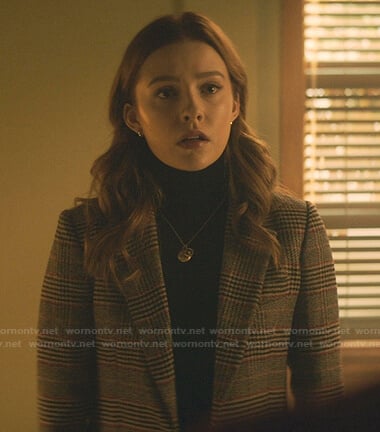 Nancy’s grey plaid blazer on Nancy Drew