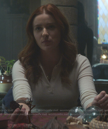 Nancy’s white polo sweater on Nancy Drew
