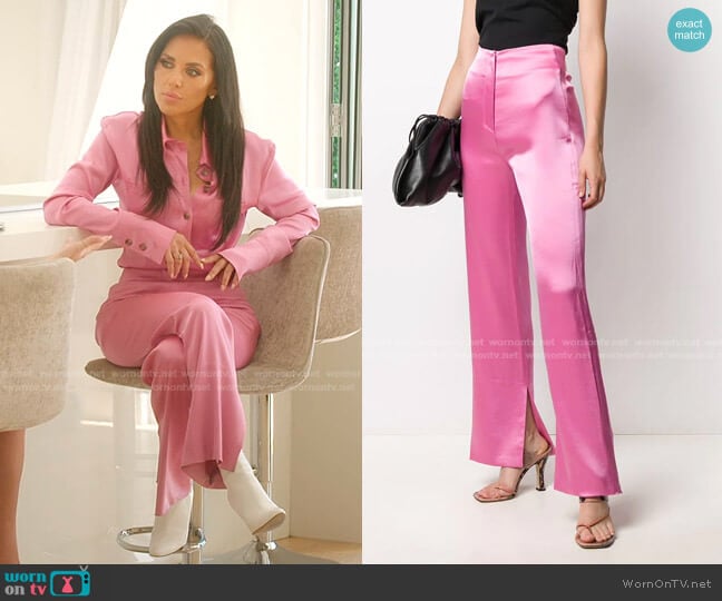 Nanushka Tabbie Satin Trousers worn by Vanessa Villela on Selling Sunset