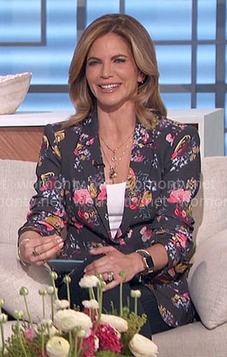 Natalie’s black floral print blazer on The Talk