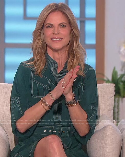 Natalie green contrast stitch dress on The Talk