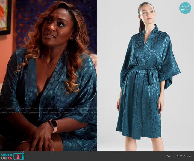 Natori Decadence Robe in Ocean Teal worn by Daniella King (Mignon) on Tyler Perrys Sistas