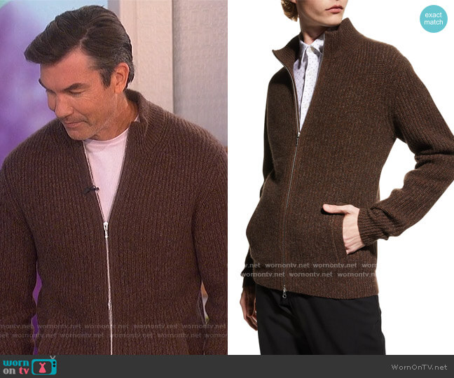 Neiman Marcus Cashmere Shaker Stitch Full-Zip Sweater worn by Jerry O'Connell on The Talk
