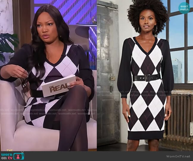 New York & Company Argyle Sweater Dress worn by Garcelle Beauvais on The Real