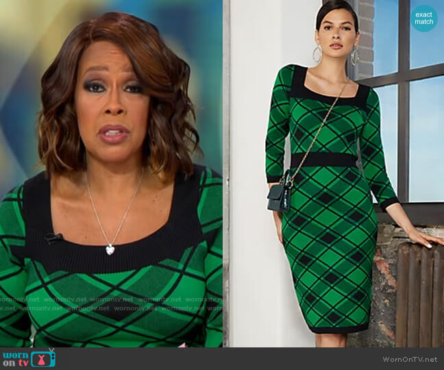 New York & Company Green Plaid Sweater Dress worn by Gayle King on CBS Mornings