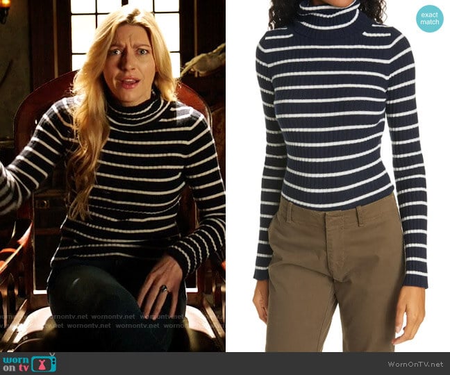 Nili Lotan Raven Stripe Cashmere Turtleneck Sweater worn by Ava Sharpe (Jes Macallan) on Legends of Tomorrow