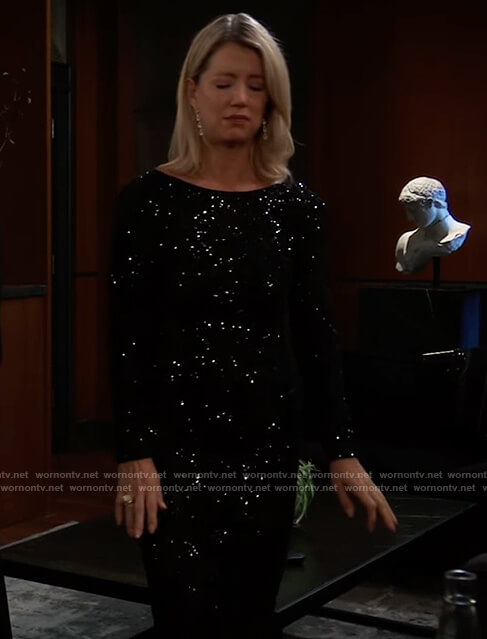 Nina’s black sequin patterned dress on General Hospital