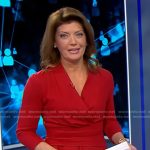 Norah’s red surplice peplum dress on CBS Evening News