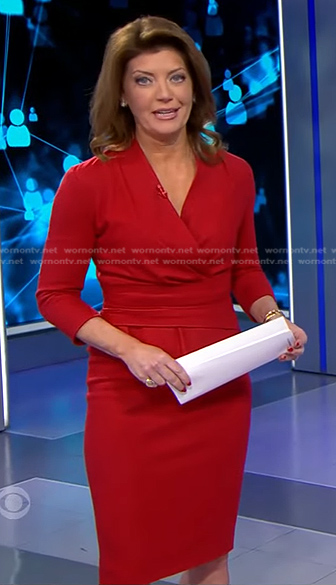 Norah’s red surplice peplum dress on CBS Evening News