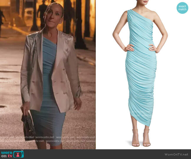 Norma Kamali Diana Gown in Powder Blue worn by Carrie Bradshaw (Sarah Jessica Parker) on And Just Like That