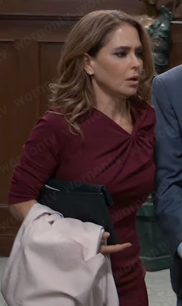 Olivia’s burgundy gathered dress on General Hospital