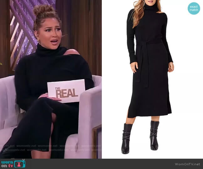 Paige Raundi Cold Shoulder Sweater Dress worn by Adrienne Houghton on The Real