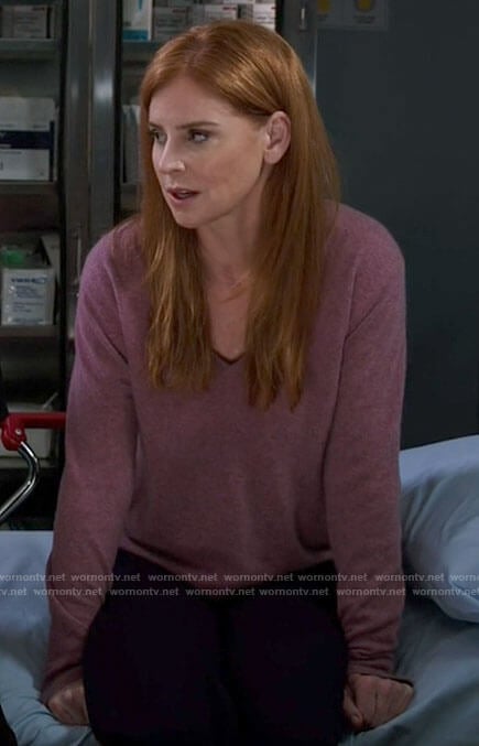 Pamela’s pink v-neck sweater on Chicago Med