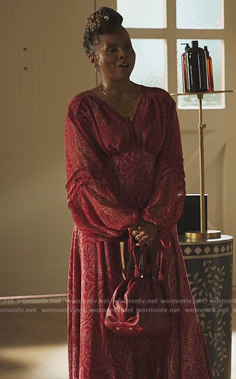 Patricia’s pink paisley print maxi dress on Our Kind of People