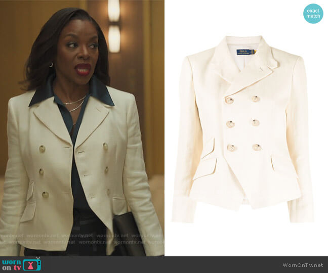 Ralph Lauren Double-Breasted Herringbone Tweed Blazer worn by Leah Franklin-Dupont (Nadine Ellis) on Our Kind of People