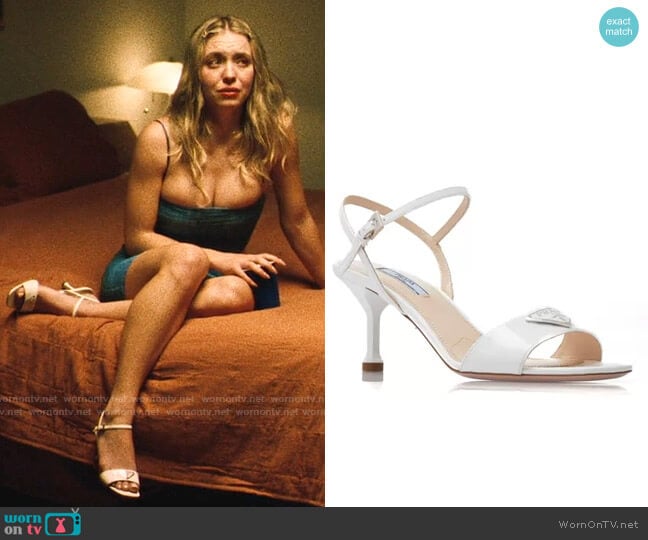 Prada Appliquéd Patent Leather Sandals worn by Cassie Howard (Sydney Sweeney) on Euphoria