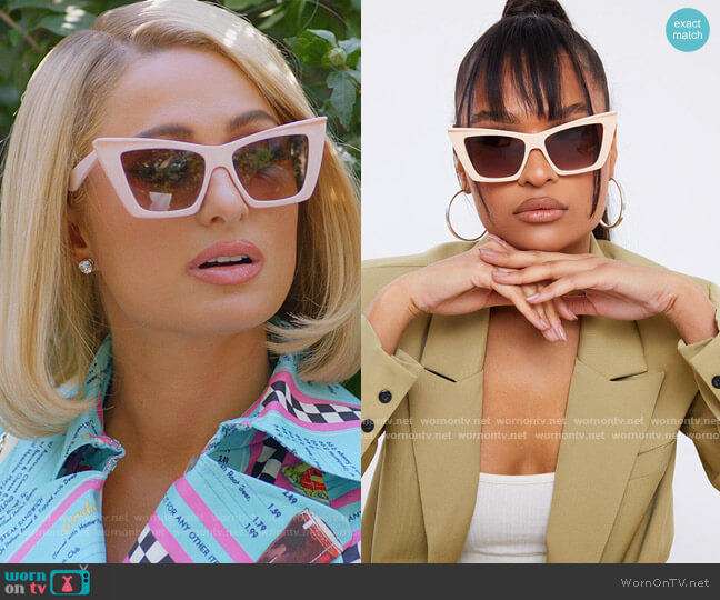 Pretty Little Thing Cream Pointed Square Slim Cat Eye worn by Paris Hilton on Paris in Love