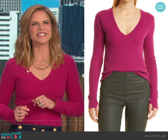 Rag and Bone Pierce Cashmere Slim Fit V-Neck Sweater worn by Natalie Morales on The Talk