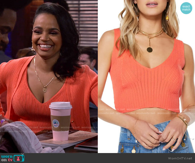 Ramy Brook Goldie Sweater Tank in Mimosa worn by Randi (Kyla Pratt) on Call Me Kat