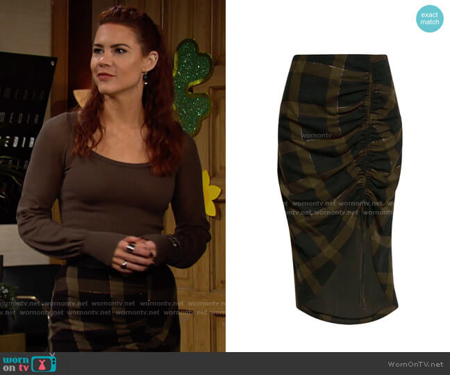 Ramy Brook Wilma Skirt in Olive worn by Sally Spectra (Courtney Hope) on The Young and the Restless